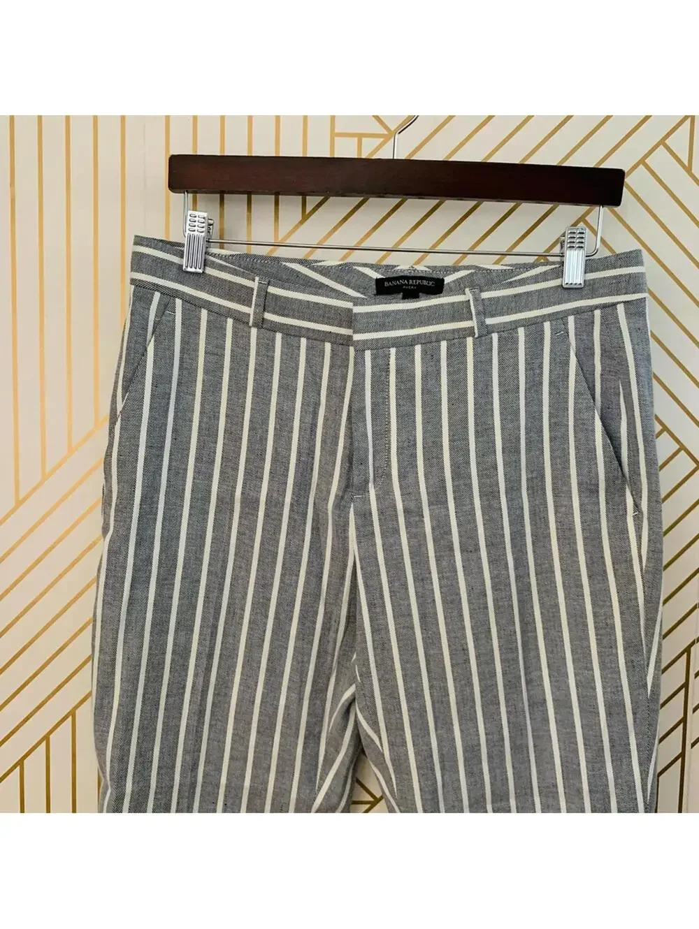 Banana Republic Avery Linen Cotton Stretch Stripe Striped Pants ankle cropped 10